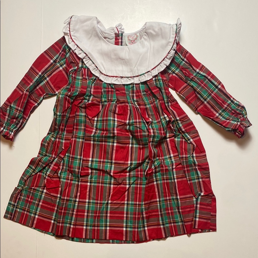 Plaid Red and Green Dress with White Collar